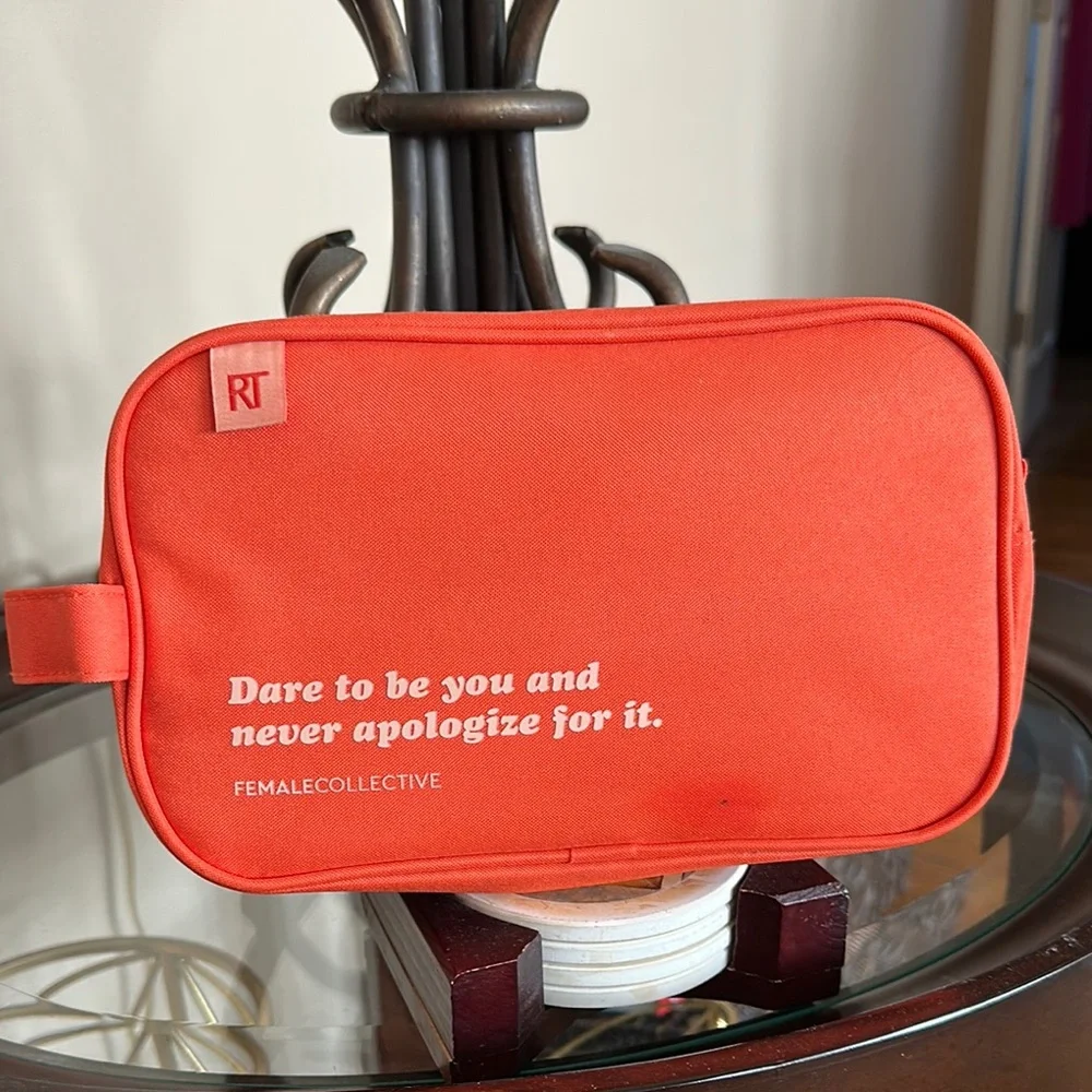 Like New! Orange two compartment Cosmetic Bag with Inspirational Quote